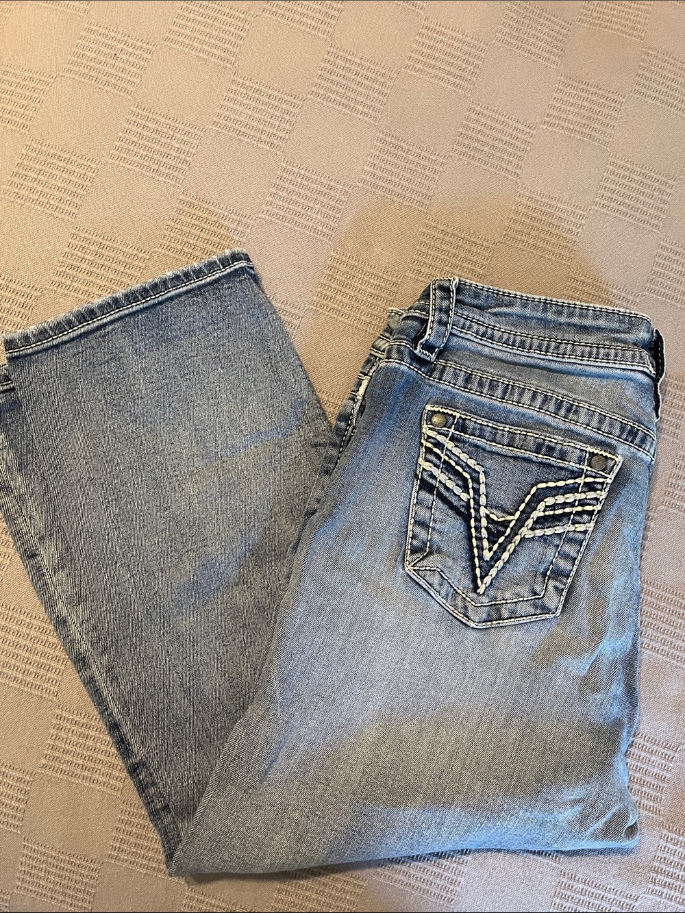 Vigoss Light Blue Cropped Jeans with Embroidered Back Pocket